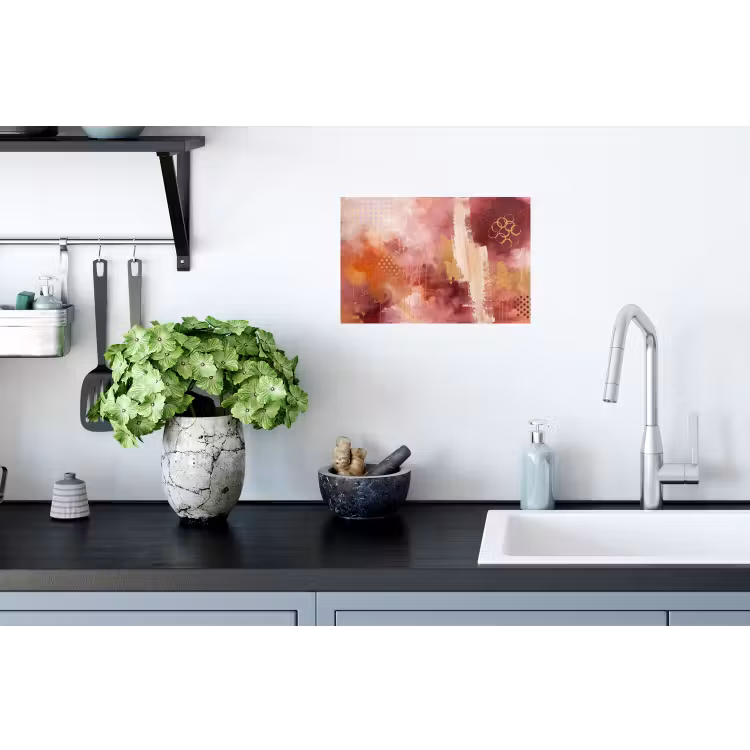 Abstract - Rood - Goud - Modern - Kunst Muursticker klein -keuken