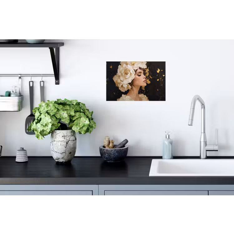 Abstract - Vrouw - Bloemen - Wit Muursticker klein -keuken