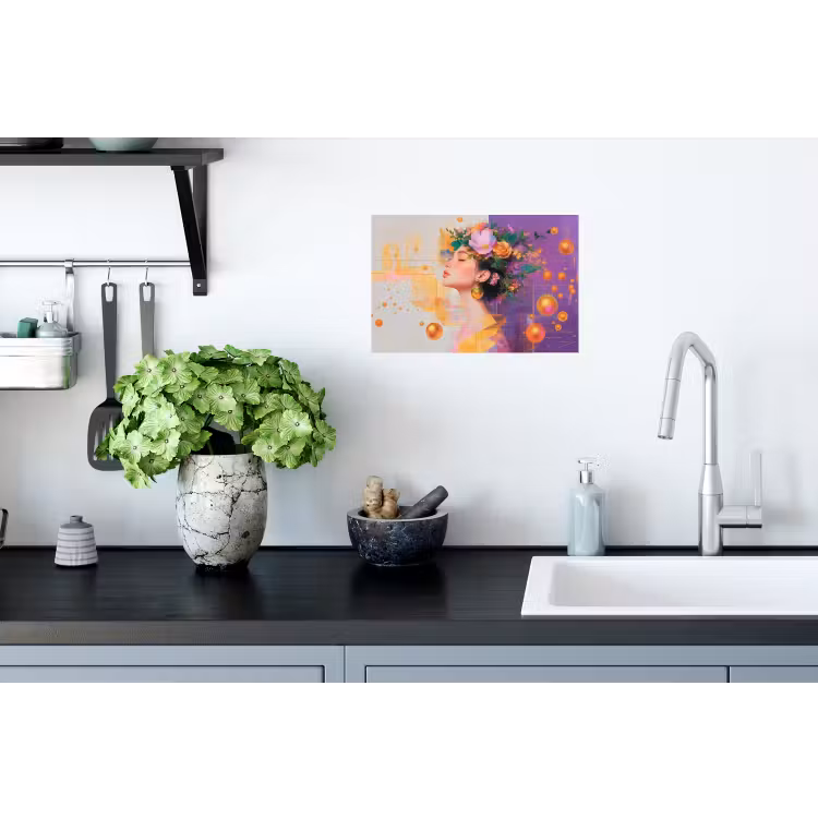 Abstract - Vrouw - Bloemenkroon - Goud Muursticker klein -keuken