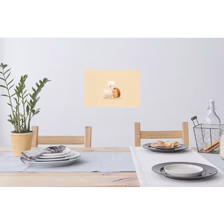 Alpaca - Egel - Bruin - Knuffelen Muursticker klein -eettafel