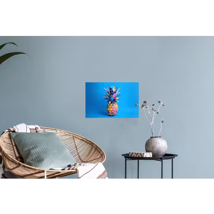 Ananas - Blauw - Tropisch - Vrolijk Muursticker klein -plant
