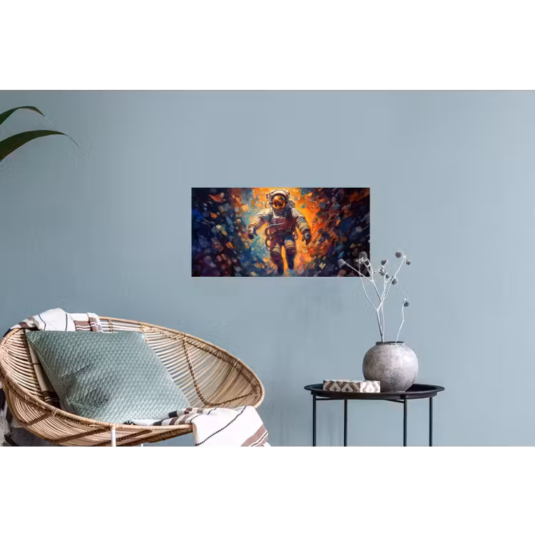 Astronaut - Neon - Oranje - Ruimte Muursticker klein -plant