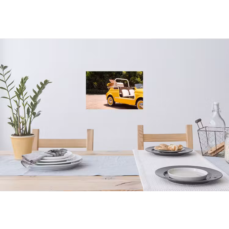 Auto - Picknick - Zomer - Geel Muursticker klein -eettafel