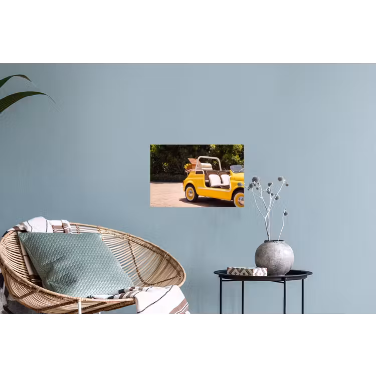 Auto - Picknick - Zomer - Geel Muursticker klein -plant
