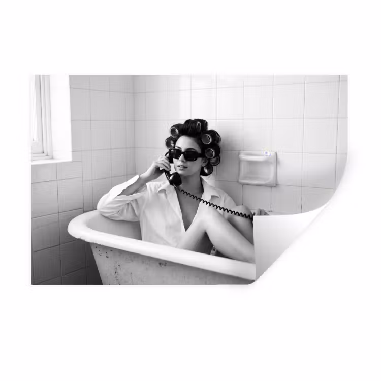 Bad - Vrouw - Zwart - Wit Muursticker klein -3d