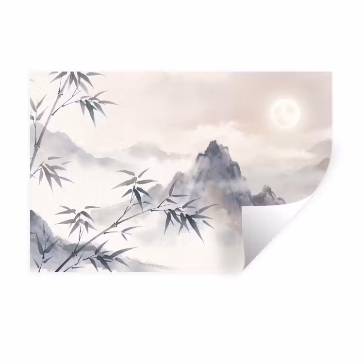 Bamboe - Azië - Grijs Muursticker klein -3d