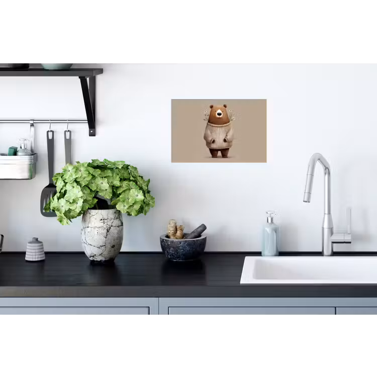 Beer - Witte bloemen - Knus Muursticker klein -keuken