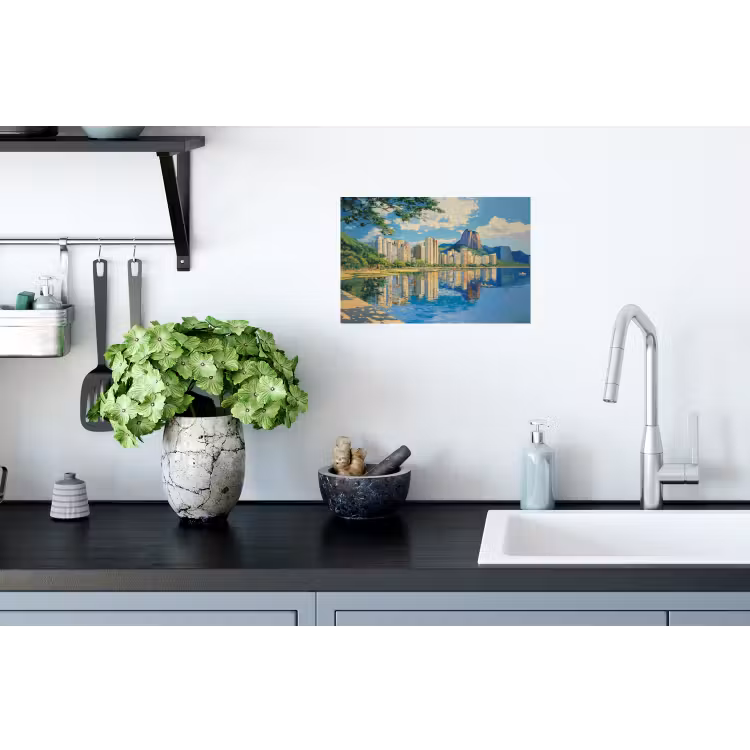 Berg - Skyline - Strand - Water Muursticker klein -keuken