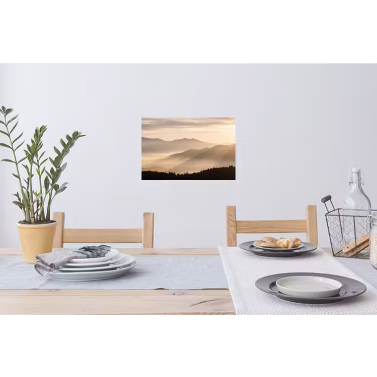 Bergen - Mist - Zonnestralen Muursticker klein -eettafel