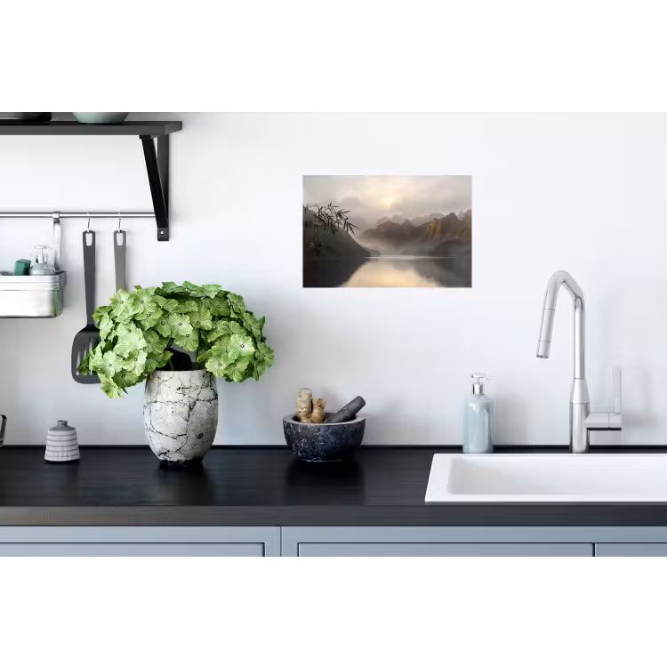 Bergen - Water - Mist - Natuur - Landschap Muursticker klein -keuken