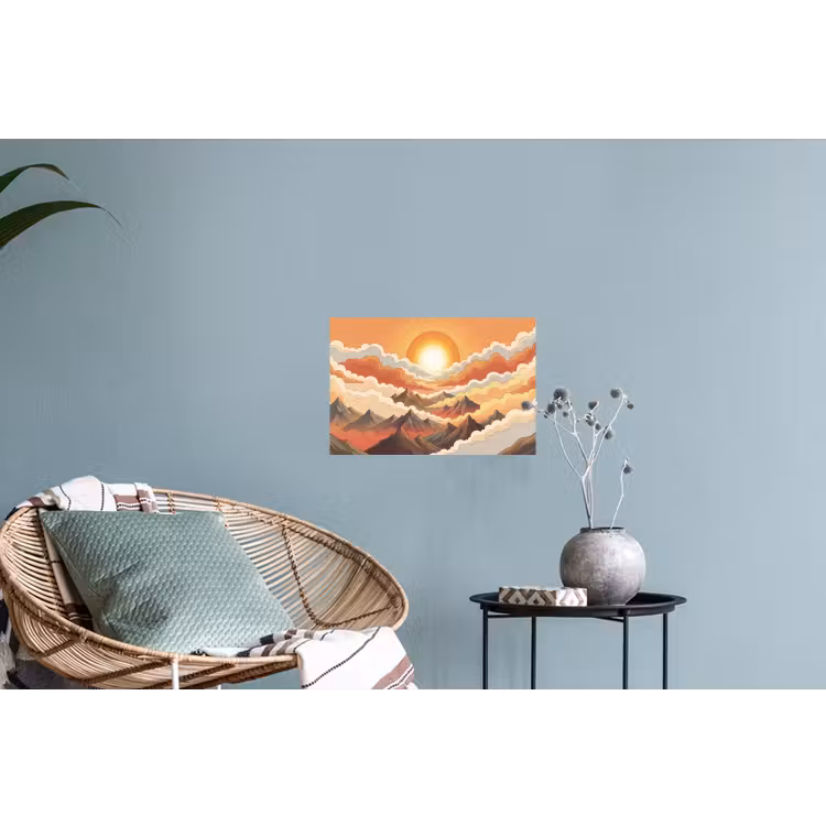 Bergen - Wolken - Natuur - Zonsopgang - Oranje Muursticker klein -plant