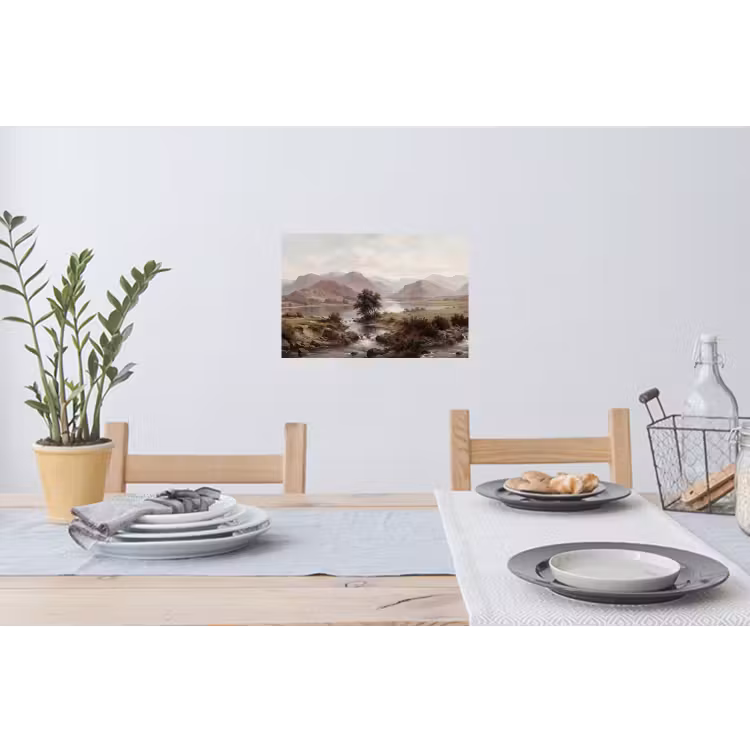 Berglandschap - Meer - Bergen - Vallei - Klassiek Muursticker klein -eettafel