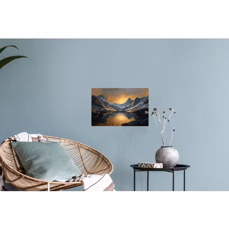 Berglandschap met Gouden Zonsondergang Muursticker klein -plant