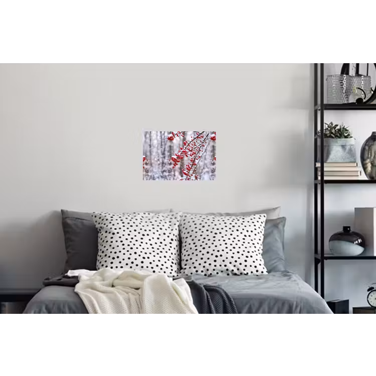 Bessen - Takken - Sneeuw - Winter - Kleurrijk Muursticker klein -slaapkamer