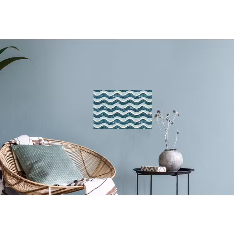 Blauw - Wit - Mozaïek - Golvend Muursticker klein 286 -plant