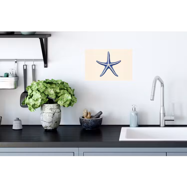 Blauwe zeester - Minimalistisch - Beige Muursticker klein -keuken