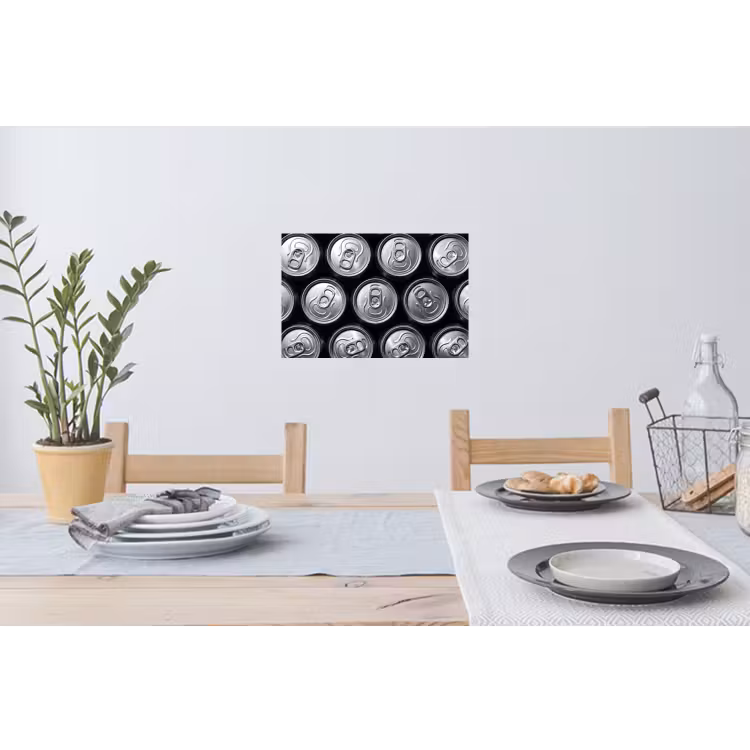 Blikjes - Aluminium - Patroon - Industrieel - Zilver Muursticker klein -eettafel