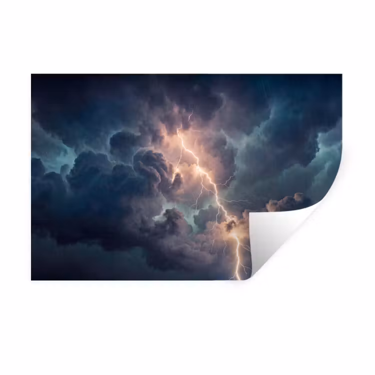 Bliksem - Storm - Natuur - Donker Muursticker klein -3d