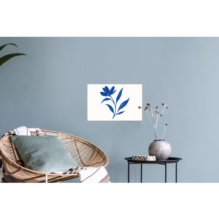 Bloem - Blaadjes - Minimalistisch - Blauw Muursticker klein -plant