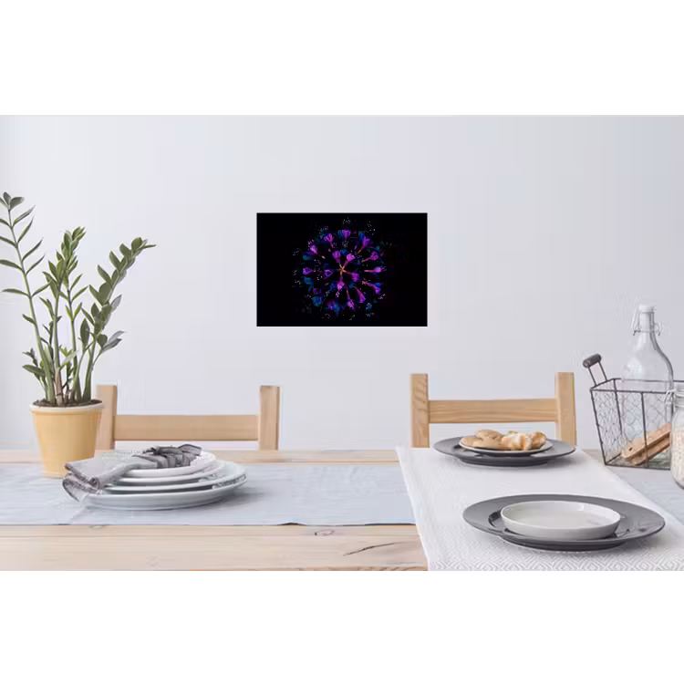 Bloem - Paars - Blauw - Macro - Zwart Muursticker klein -eettafel