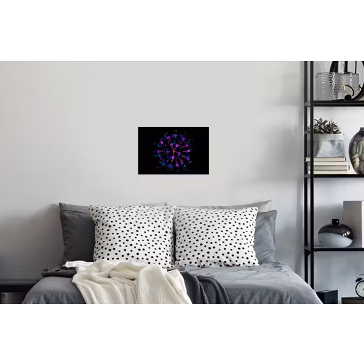 Bloem - Paars - Blauw - Macro - Zwart Muursticker klein -slaapkamer