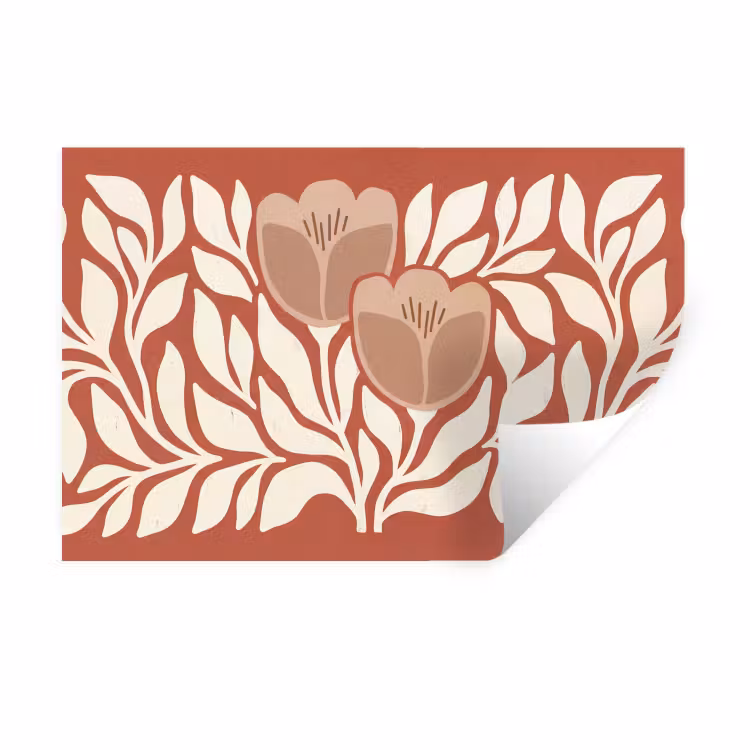 Bloemen - Abstract - Modern - Beige - Natuur Muursticker klein -3d