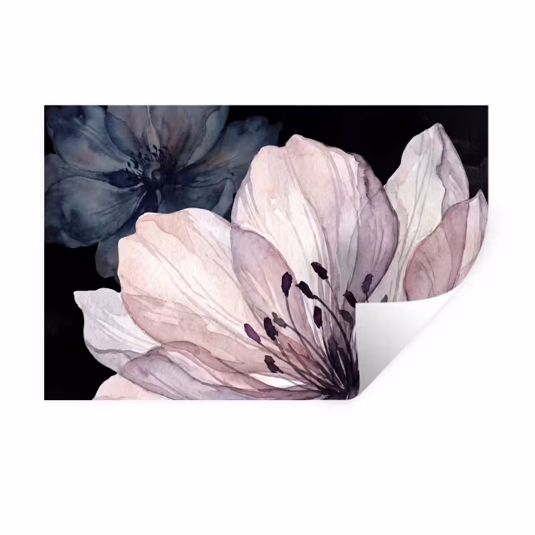 Bloemen - Aquarel - Modern - Roze - Donker Muursticker klein -3d