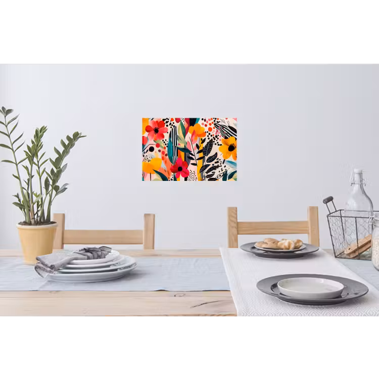 Bloemen - Bladeren - Abstract - Kleurrijk Muursticker klein -eettafel