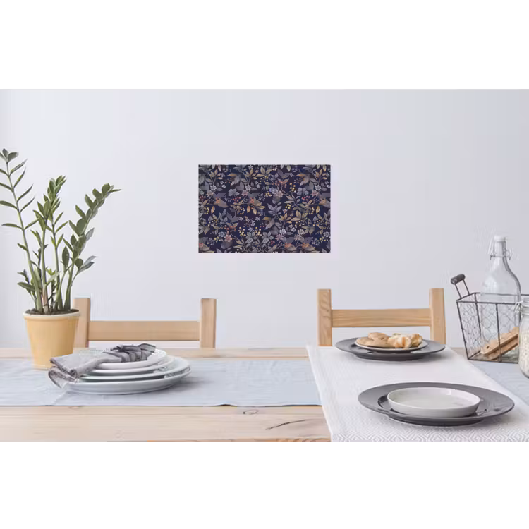 Bloemen - Bladeren - Patroon - Botanisch - Donkerblauw Muursticker klein -eettafel