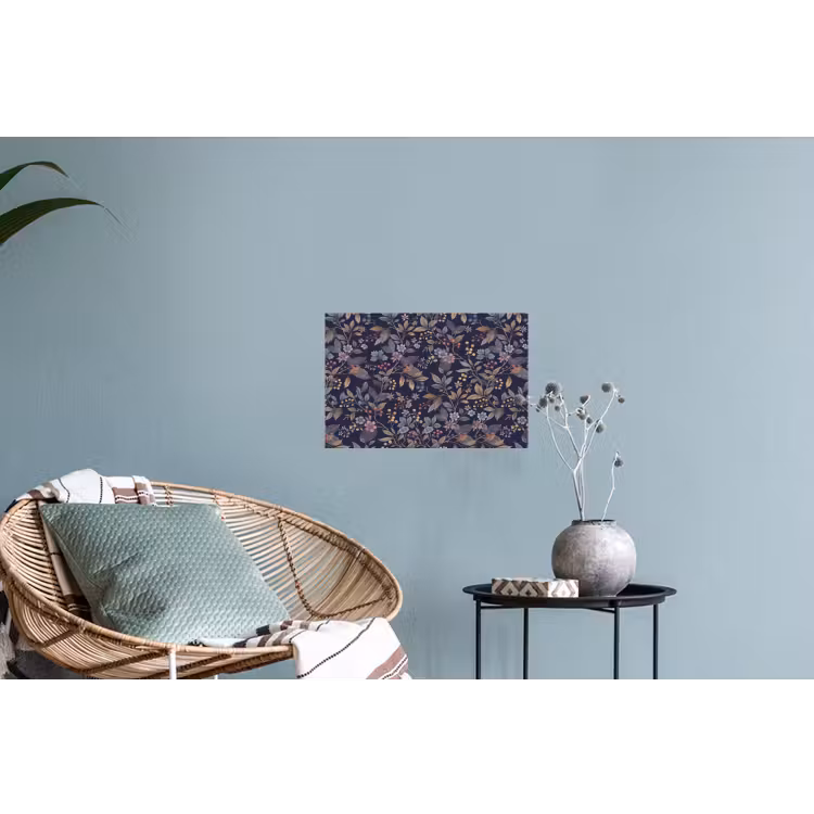 Bloemen - Bladeren - Patroon - Botanisch - Donkerblauw Muursticker klein -plant