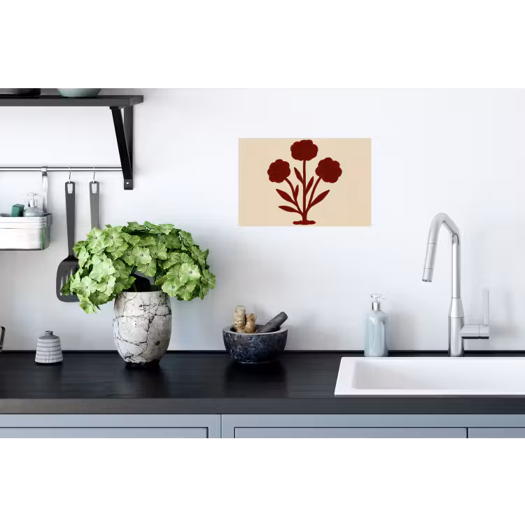 Bloemen - Bladeren - Rood - Minimalistisch Muursticker klein -keuken