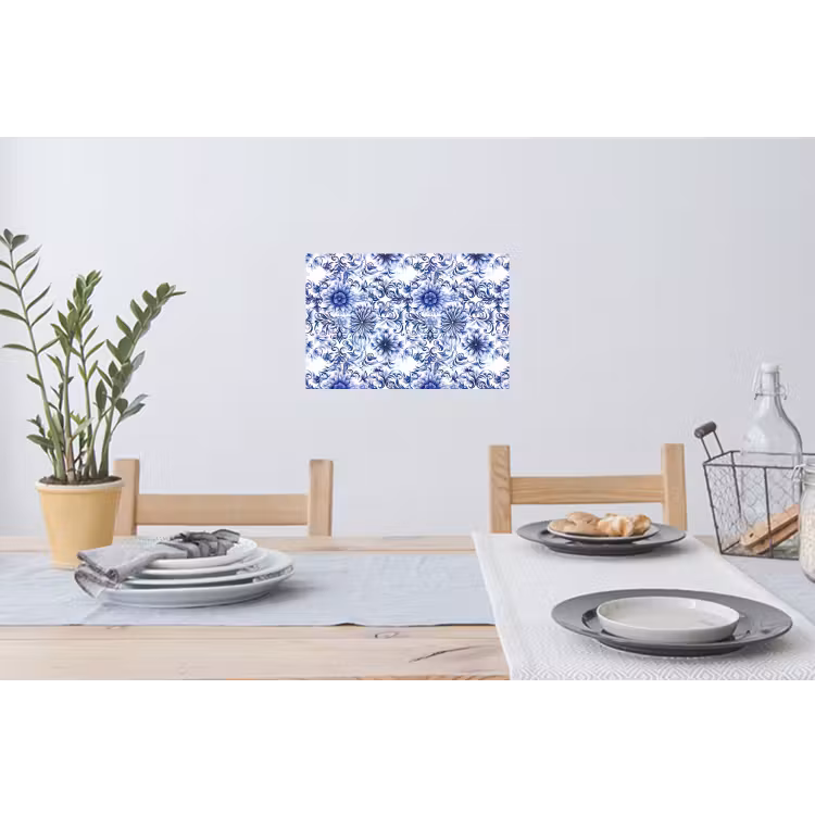 Bloemen - Blauw - Patroon - Wit Muursticker klein 286 -eettafel