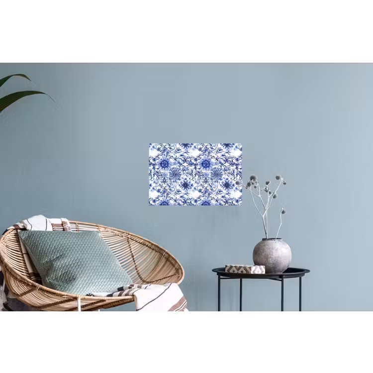 Bloemen - Blauw - Patroon - Wit Muursticker klein 286 -plant