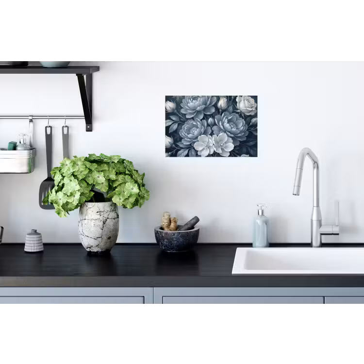 Bloemen - Boeket - Winter - Abstract - Blauw Muursticker klein -keuken