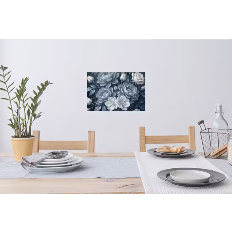 Bloemen - Boeket - Winter - Abstract - Blauw Muursticker klein -eettafel