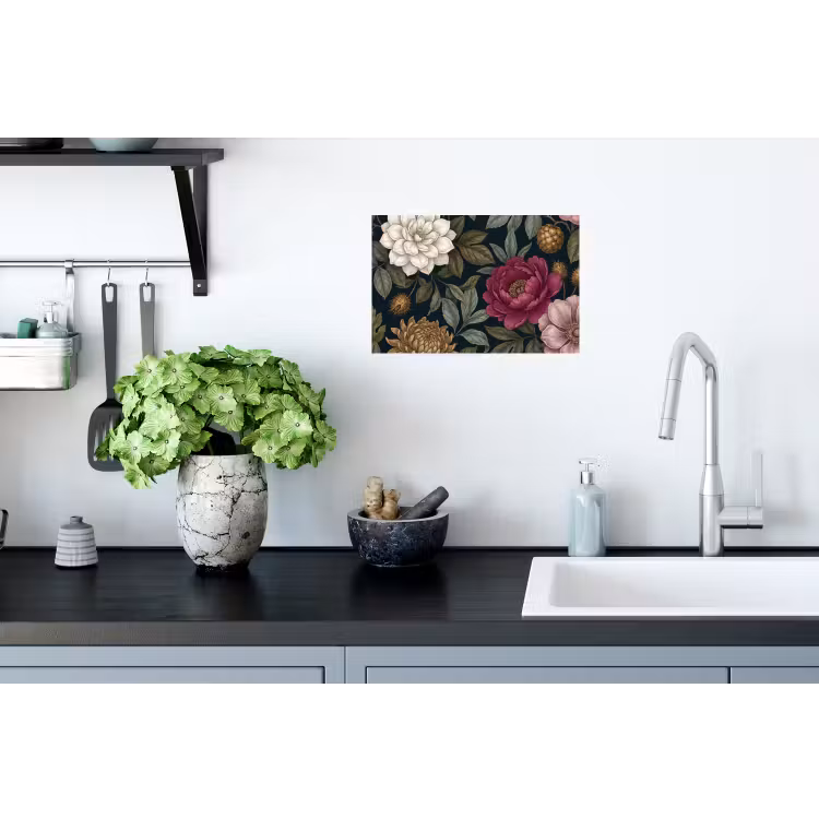 Bloemen - Botanisch - Illustratie - Donker - Vintage Muursticker klein -keuken
