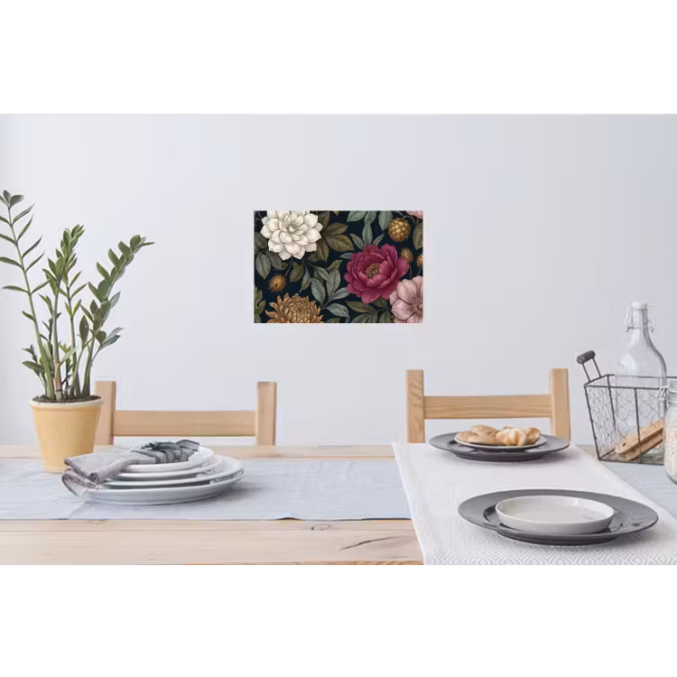 Bloemen - Botanisch - Illustratie - Donker - Vintage Muursticker klein -eettafel