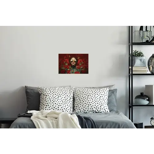 Bloemen - Dieprood - Zonnebril - Vrouw Muursticker klein -slaapkamer
