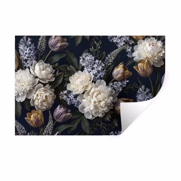 Bloemen - Donker - Elegant - Natuur - Wit Muursticker klein -3d