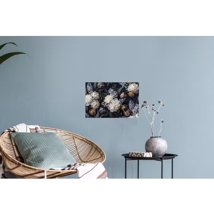 Bloemen - Donker - Elegant - Natuur - Wit Muursticker klein -plant