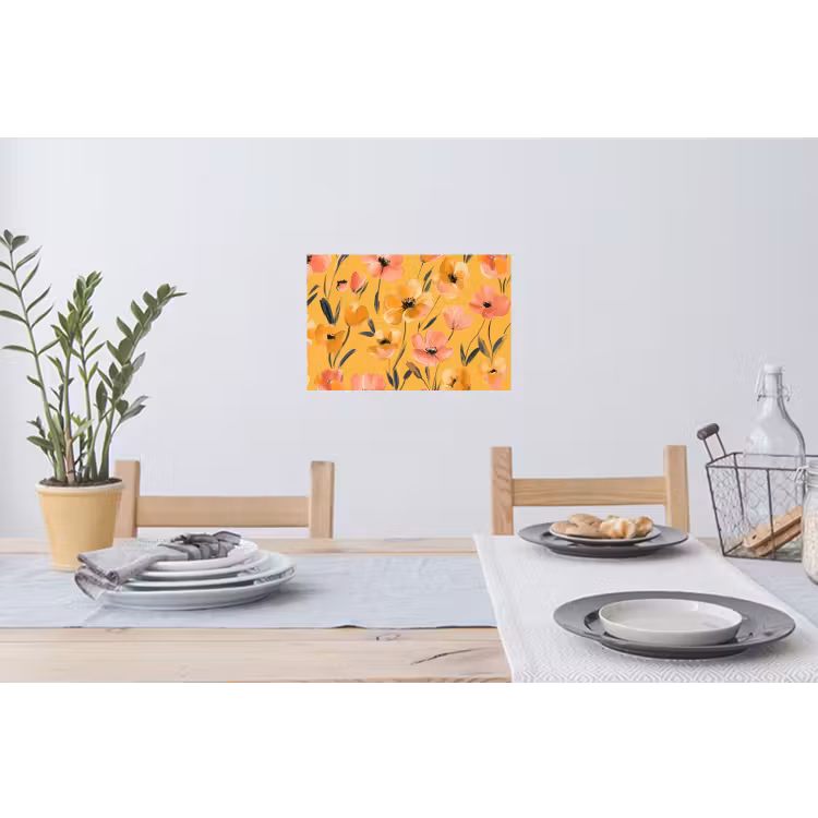 Bloemen - Geschilderd - Geel Muursticker klein -eettafel