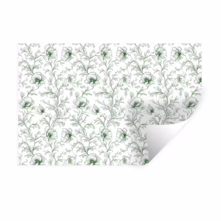 Bloemen - Getekend - Groen Muursticker klein 286 -3d