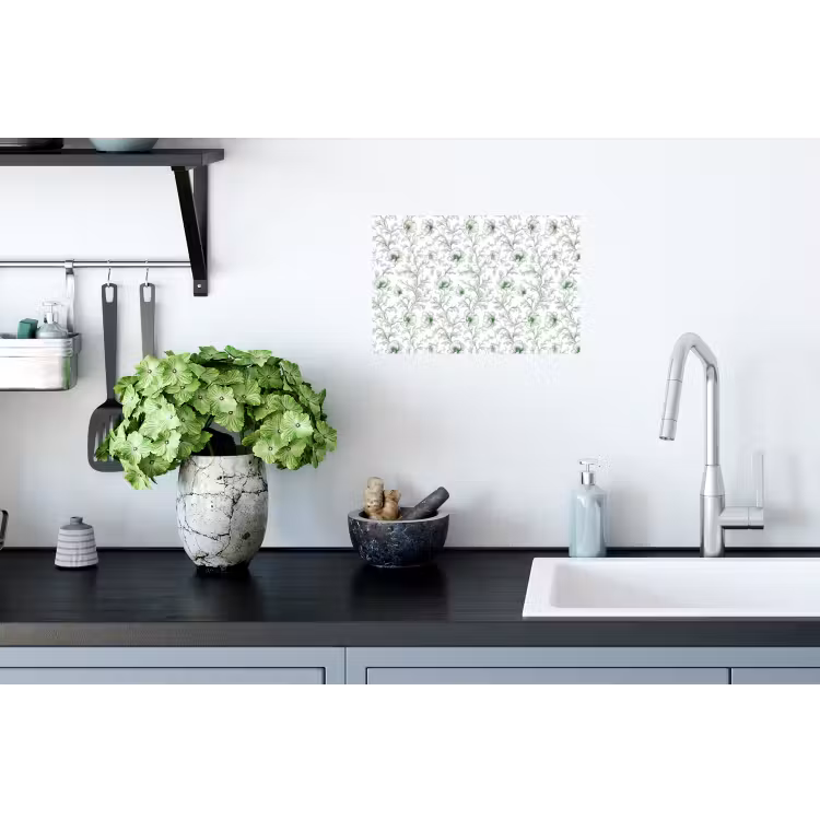 Bloemen - Getekend - Groen Muursticker klein 286 -keuken