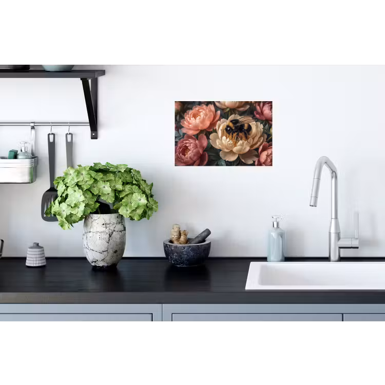 Bloemen - Insect - Natuur - Roze Muursticker klein -keuken