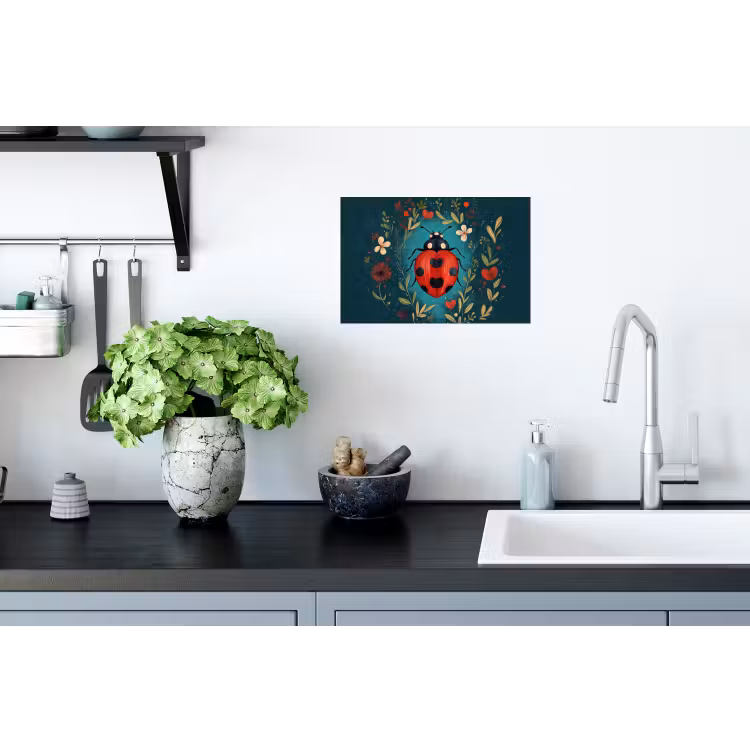 Bloemen - Lieveheersbeestje - Hartje - Rood Muursticker klein -keuken