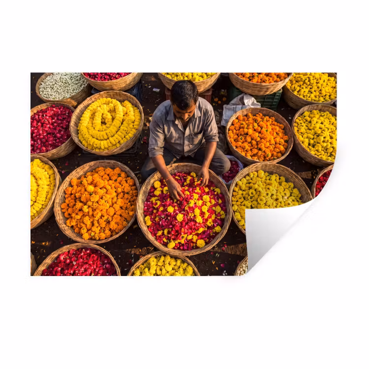 Muursticker - Bloemen - Markt - Kleurrijk - Bloemen - Markt - Kleurrijk Muursticker klein