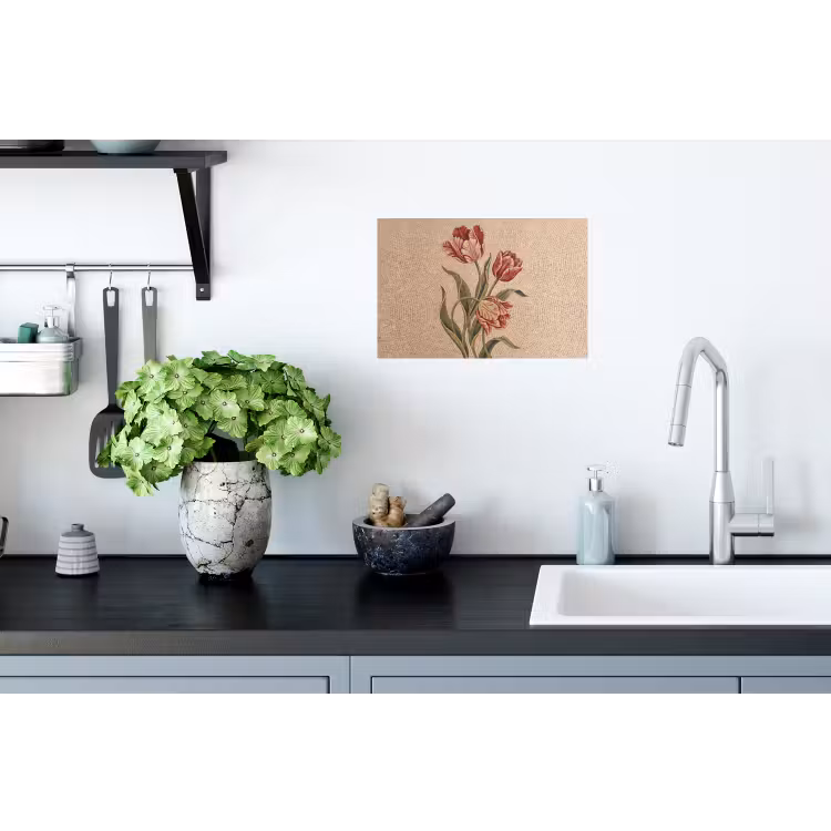 Bloemen - Mozaïek - Rood - Groen - Kunst Muursticker klein -keuken