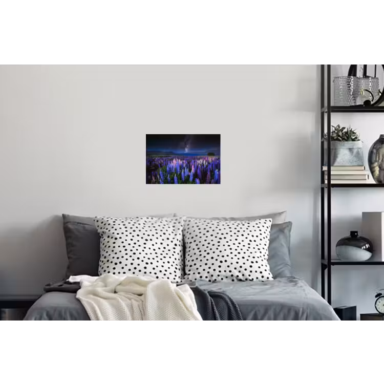 Bloemen - Nacht - Lupine - Sterrenhemel - Paars - Natuur Muursticker klein -slaapkamer