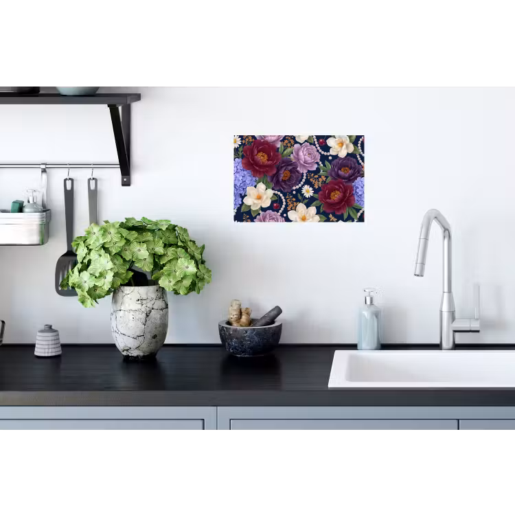 Bloemen - Parels - Decoratie - Modern - Blauw Muursticker klein -keuken