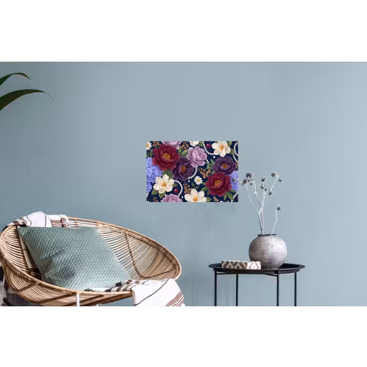 Bloemen - Parels - Decoratie - Modern - Blauw Muursticker klein -plant